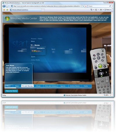 WindowsMediaCenterDemo - Internet Explorer bereitgestellt von Dell