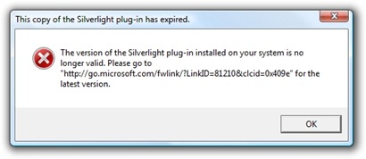 This copy of the Silverlight plug-in has expired